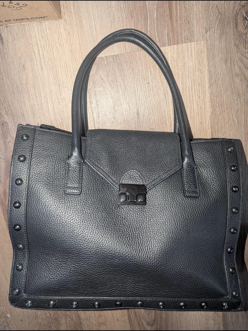 EUC Loeffler Randall Black Studded Top-Handle Satchel - Picture 2 of 9